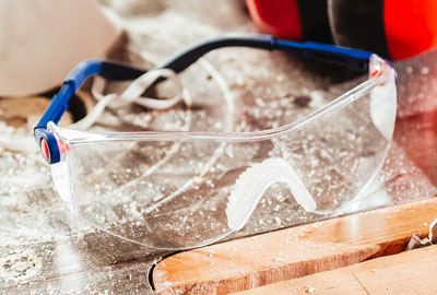 Dust mask and eye protectors